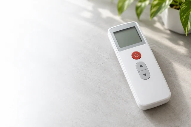 Illustration of a white AC remote on a light surface