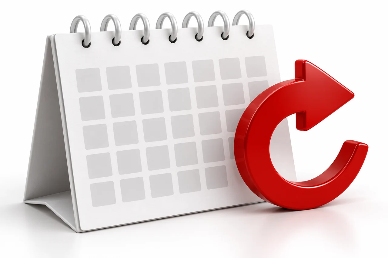 Decorative calendar and rescheduling arrow illustration