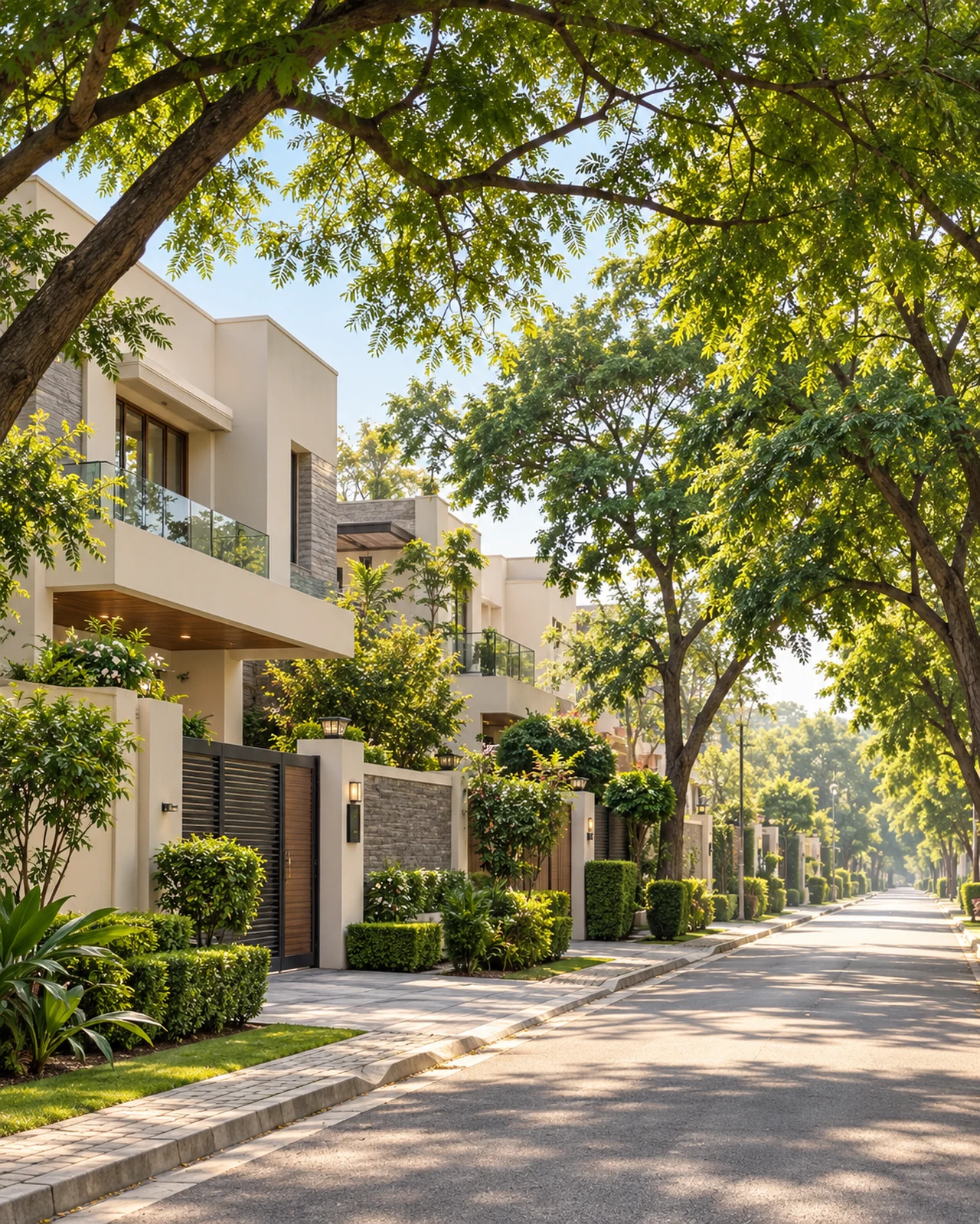 Illustration of a leafy contemporary Lahore residential street