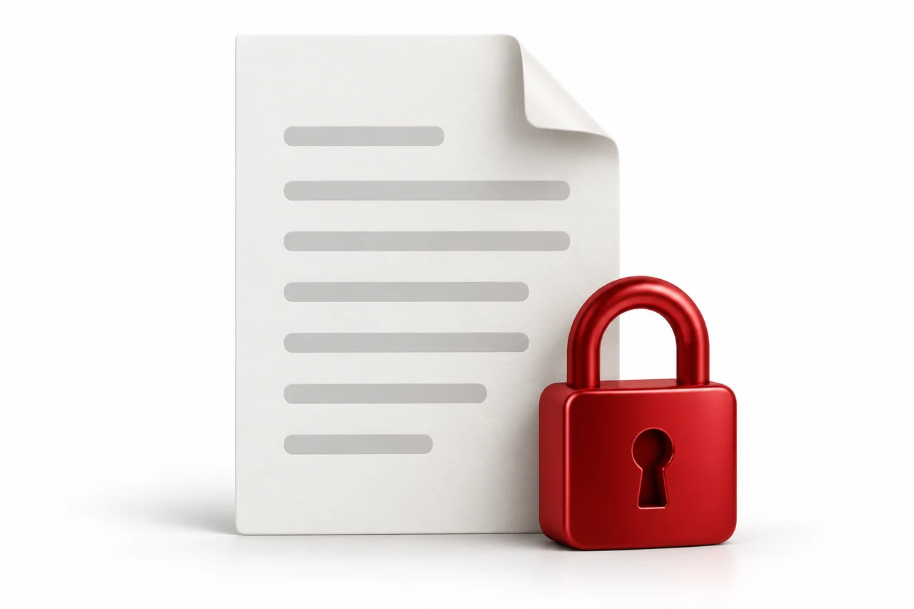 Decorative document and red padlock illustration